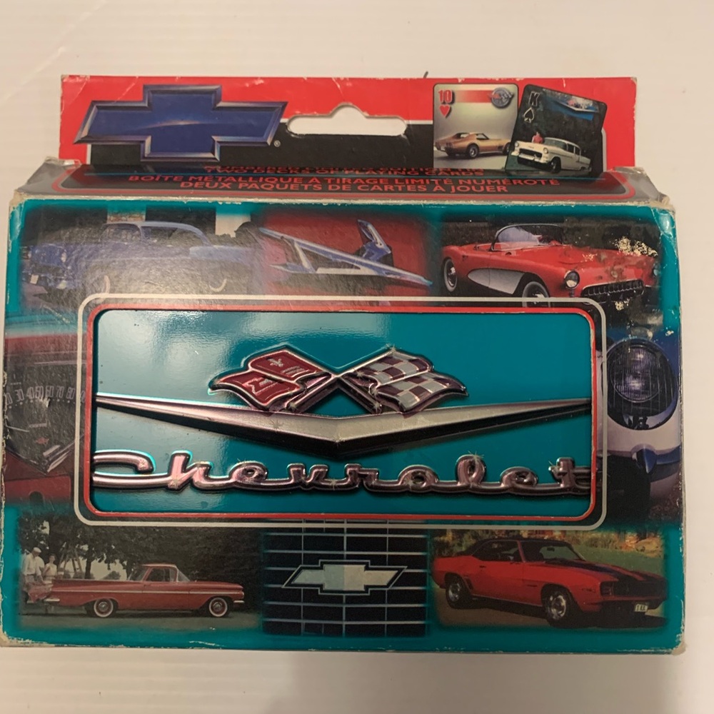 Chevrolet 57 tin,2  packs of Bicycle playing cards from 1999